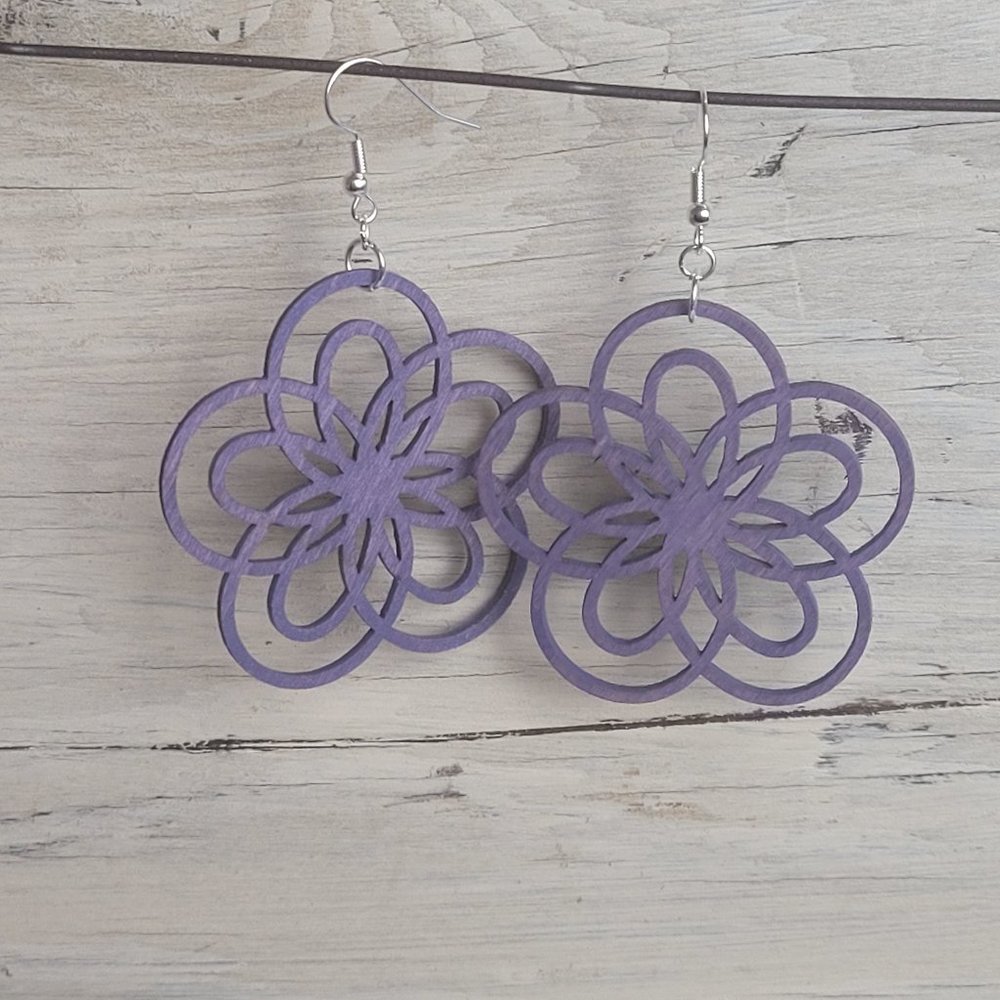 Wood Earrings - Purple Looping Star